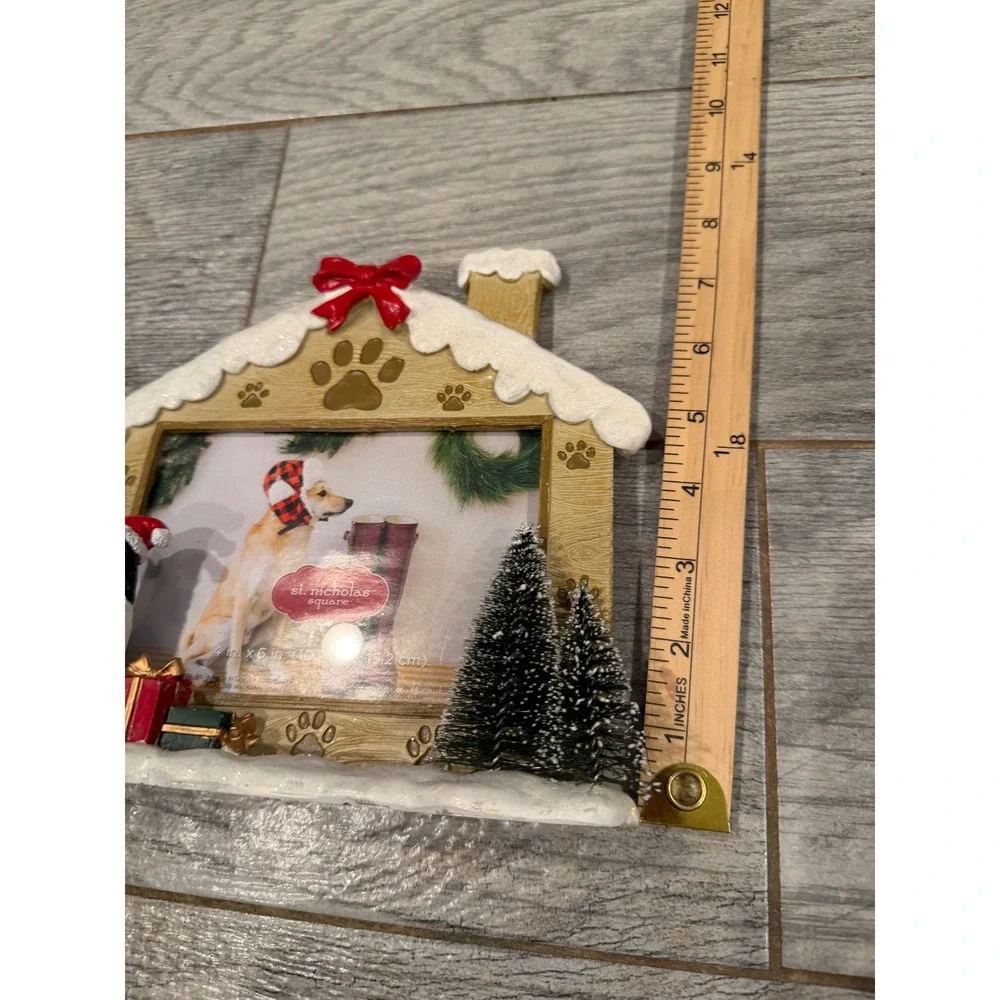 St Nicholas Square Christmas Dog House Picture Frame 4x6 Border Collie 3D Resin